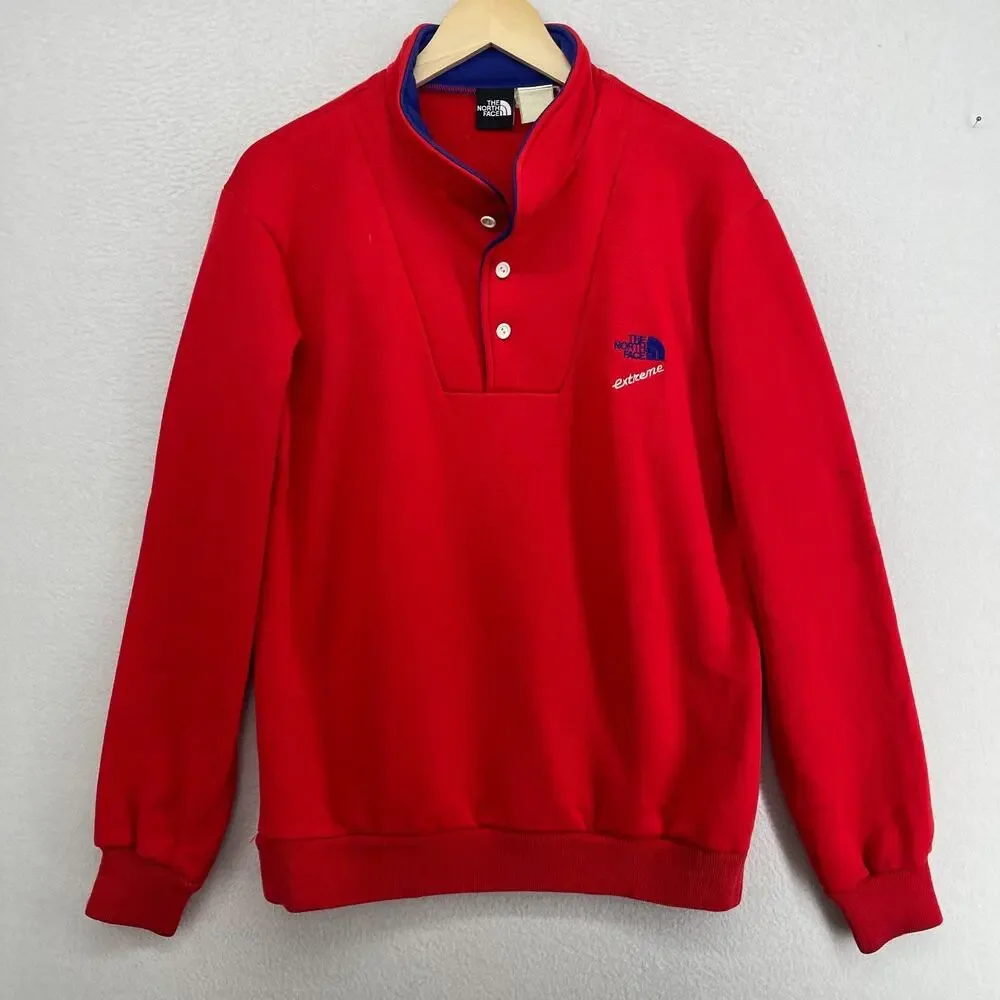 THE NORTH FACE Sweatshirt Mens L EXTREME 1/4 Button Fleece Pullover Red USA VTG